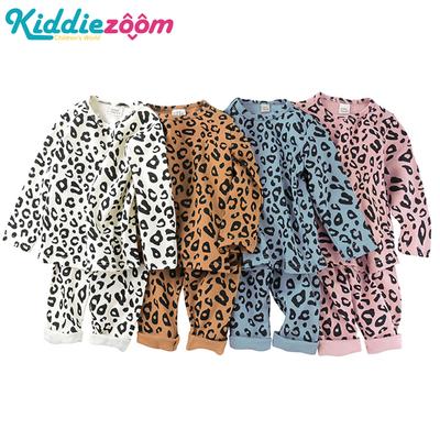 Outono Inverno Bebê Meninos Pijamas Conjunto Crianças Crianças Leopardo Estampa Pijamas Algodão Meninas Casa Roupa Interior Ternos