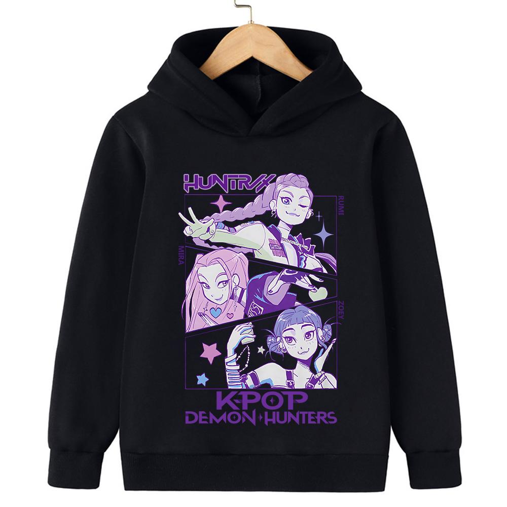KPop Demon Hunter Rumi Cartoon Girls Boy Hooded Sweatshirt Warm Children's Korean Wave Fashion Casual Tops Casual Girls Clothing