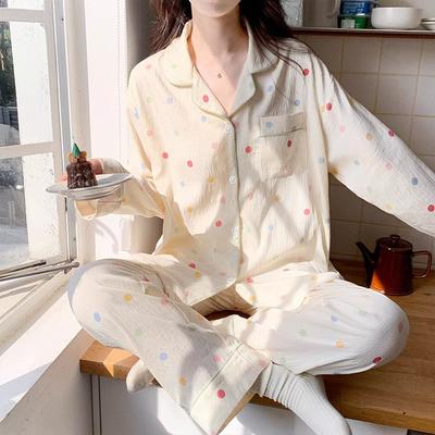 Color Small Polka Dot Pajamas Women'S Autumn Long-Sleeved Set Small Fresh Loungewear Loose Set