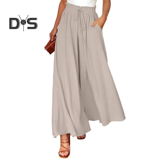 

Женские длинные брюки, эластичные, с высокой талией, со шнуровкой, с принтом в горошек, широкие брюки, повседневные, свободные брюки, повседневная одежда 2XL серый