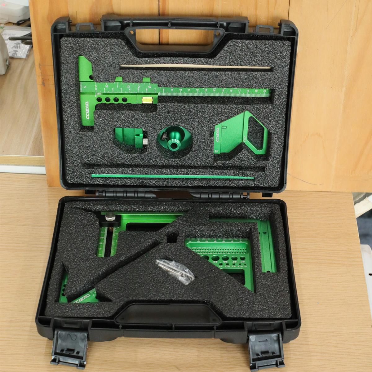

Multi-Function 9-Piece Green Woodworking Tool Kit – Aluminum Alloy Ruler, Tri-Square, Height Gauge,Precision Caliper Set for DIY 9pcs зелений