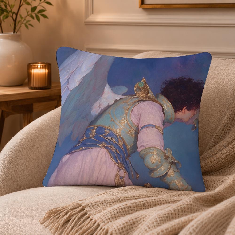 Angel Digital Art Cool Cushion Cover Anti-dustmite Pillowcase Invisible Zipper Silky Short Plush Sofa Cushion Cover