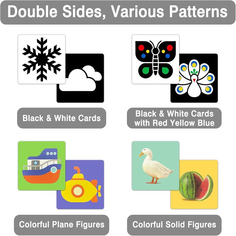 Baby Vision Stimulus Cards, High Contrast Baby Cards, Black White Colorful Baby Flashcards Newborn Toys