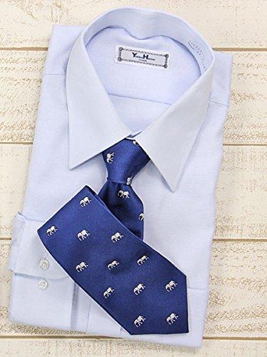 COLORATA African Elephant Necktie (145 x 8.5cm / Deep Blue / Small Pattern / 100% Silk / Jacquard Weave) Animal Elephant/Animal Gift