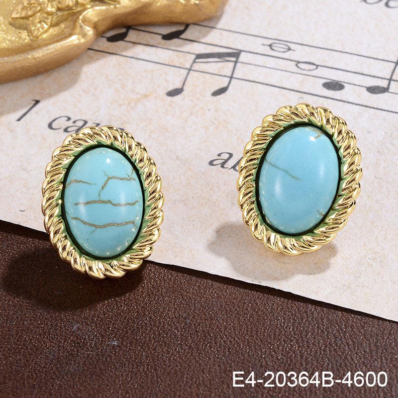 Exquisite Vintage 925 Silver Geometric Turquoise Stud Earrings for Women