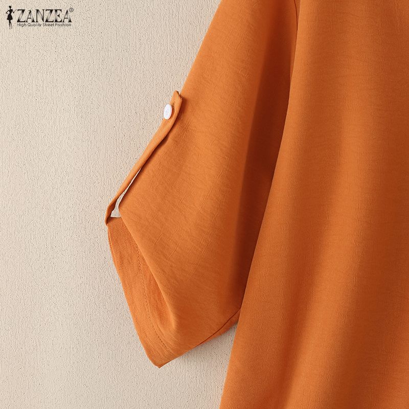 ZANZEA Lässige Bluse mit V-Ausschnitt und einfarbigen, lockeren Halbarm-Shirts für Damen