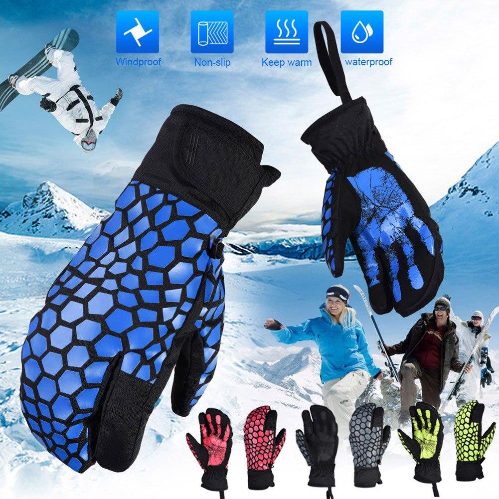 Cheap 1 Pair Ski Gloves Winter Gloves Waterproof 3Finger Mittens
