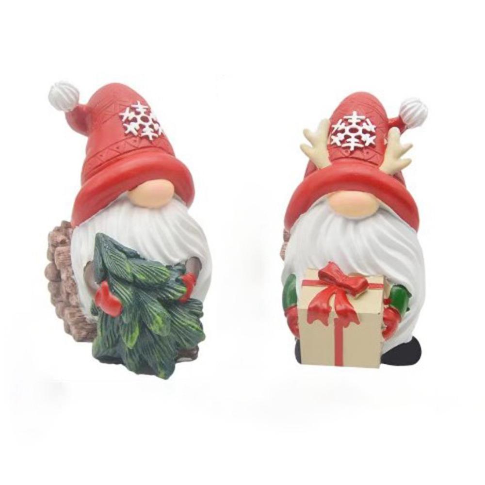 2Pcs/set Handmade Resin Gnomes Elf Cartoon Santa Claus Ornaments Christmas Elf Sculpture  Holiday