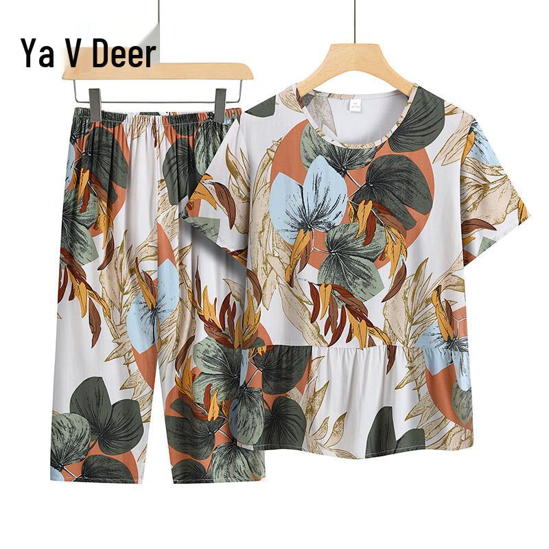 Yalu Women's Summer Short-Sleeve Capris Pajama Set