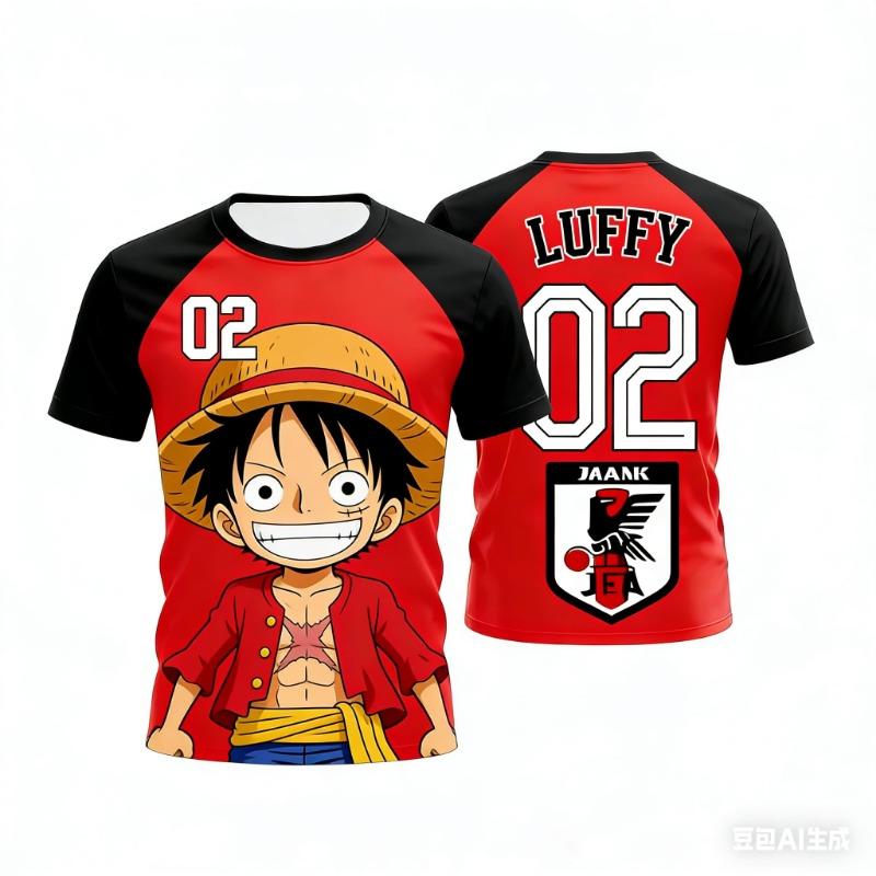 2026 Japan One Piece Luffy Football Jersey T-shirt Kids Football Special Jersey Adult Men's Family Matching  T-shirt
