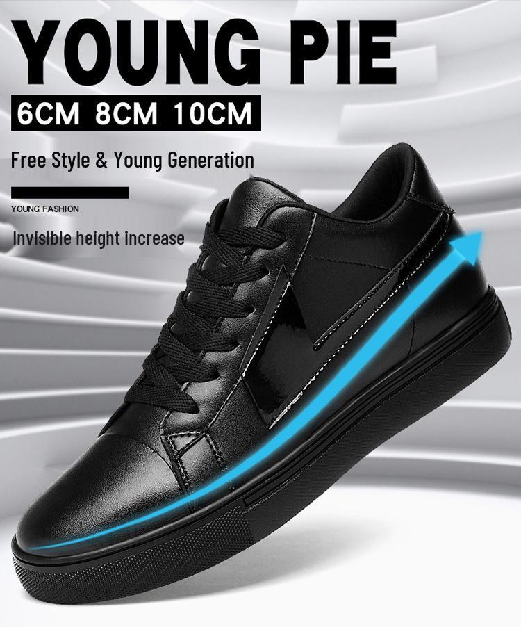 Men's Trendy Cowhide Sneakers - 8CM Taller, Round Toe, Thick Sole, Casual Sports Shoes