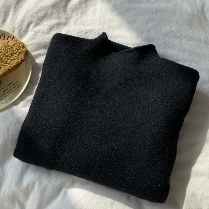 Thickened Integrated Mink Velvet Semi-turtleneck Sweater Women's Autumn and Winter Solid Color Inside Stacked Knitted Sweater Simple Top Base
