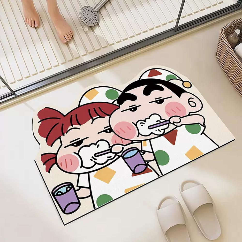 Diatom Mud Bathroom Anti-slip Pad Cartoon Double Shower Door Floor Mat Bathroom Absorbent Pad