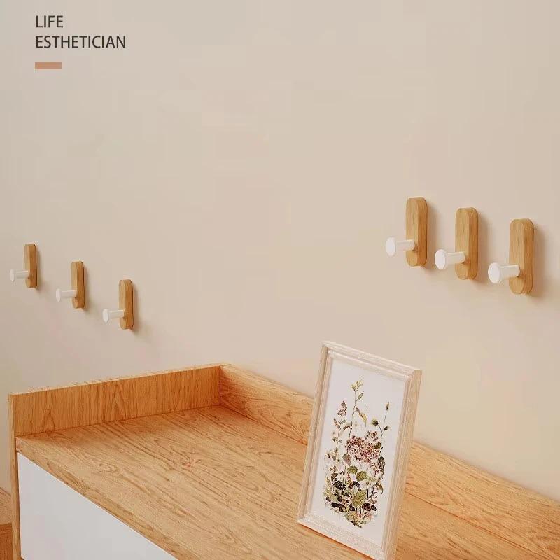 Ganchos de Pared de Madera de Nogal Adhesivos para Colgar Abrigo Toalla Ropa Manta Sombrero Mochila Bata Entrada Portallaves