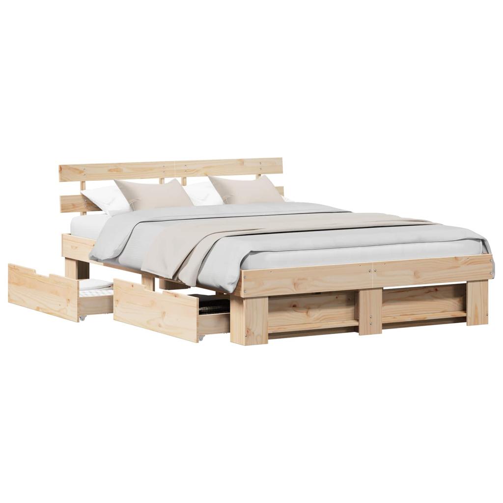 Bed Frame with Headboard Brown 150 X 200 Cm Solid Pine Wood