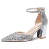 Fall New Coarse Heel Shoes Women's Pointy Shallow Mouth Glitter One-line Buckle Anti-slip Wear-resistant Low-top Shoes