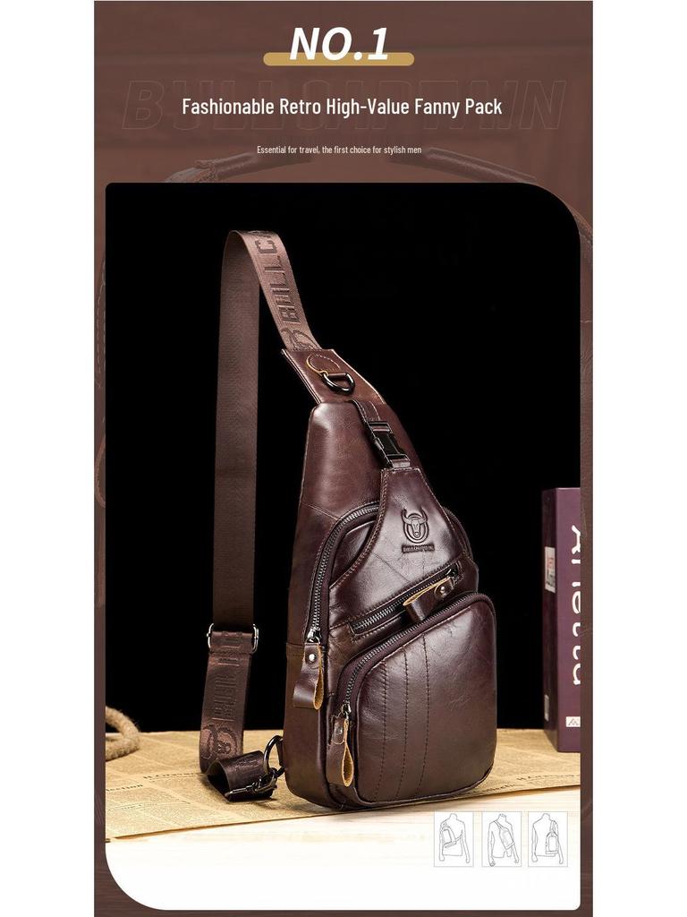 Cow Captain Premium Leder Herren Umhänge-Brusttasche für Tablets und Telefone