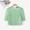 ZANZEA Womens Casual Hollow Lace Patchwork Summer 3/4 Sleeve Blouse