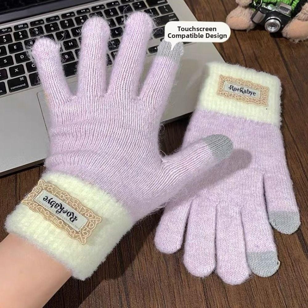Cold-proof Warm Knitted Gloves Korean Style Riding Protective Mittens Girls Winter Gloves Cycling