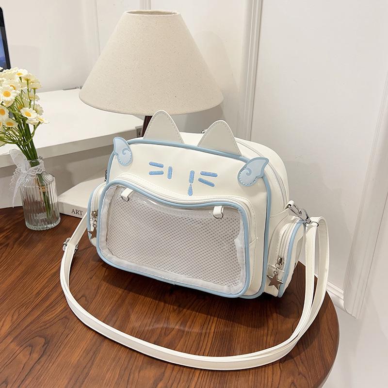 Ита-сумка в стиле колледжа для дерзкой девушки: Милый универсальный механический рюкзак-кошка и сумка через плечо для женщин синий/белый