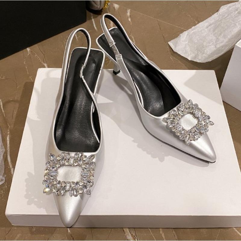 New Women's Black Rhinestone Pumps Medium Pointed Closed New Spring Gladiator Block Dancing High Heels Shoes