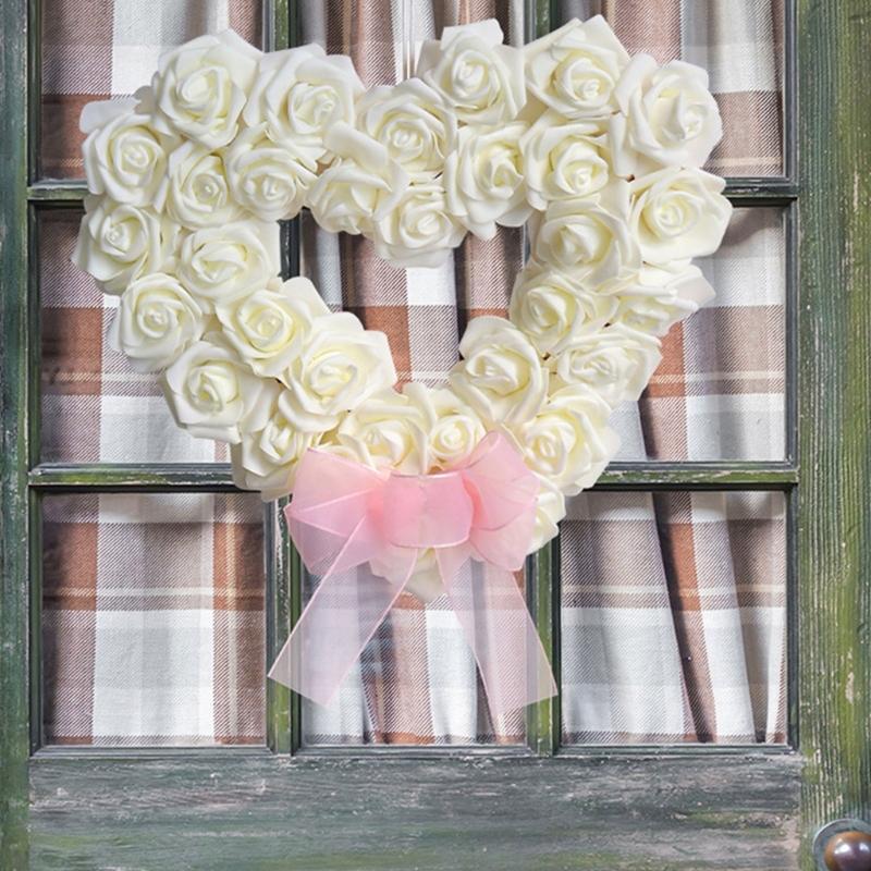 Silk Rose Flower Wreath for Home Wedding Door Decoration Heart Shaped Garlands