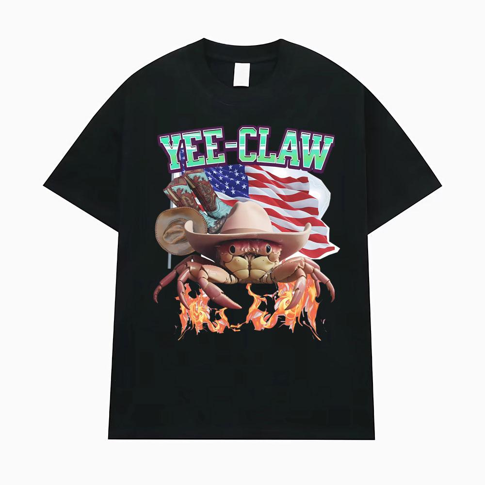 Yee-Claw Sarcastic Unisex Cowboy Crab Meme Tee Shirt Men Women Clothing Fashion Vintage Oversized T-Shirt Short Sleeves T Shirts