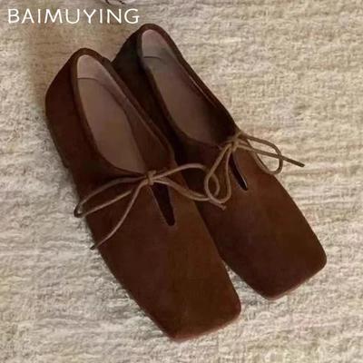 Sapatos femininos de bico quadrado, sapatos baixos de camurça com laço, novos sapatos de inverno, sapatos casuais de grife, tendência 2024, vestido de caminhada, moda, chaussures femme