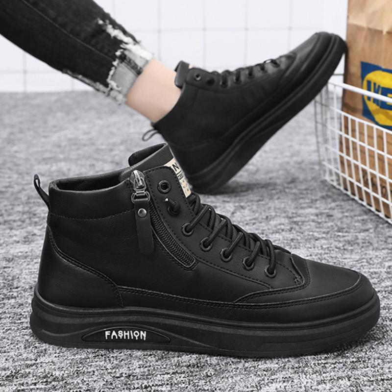 Fashion Leather Men Ankle Boots Fashion Comfortable Men Sneakers Luxury British Style High Top Shoes Men Platform Casual Shoes 2024 New