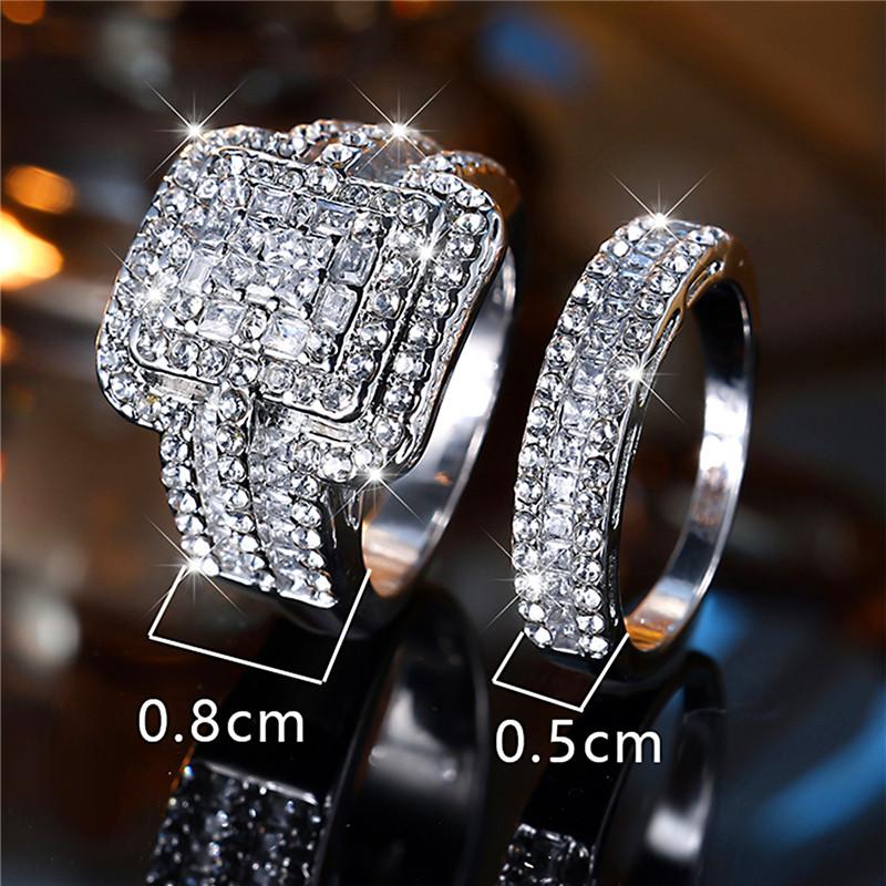Luxury Female White Zircon Stone Ring Set Trendy Silver Color Engagement Cute Bride Wedding  Gift For Women