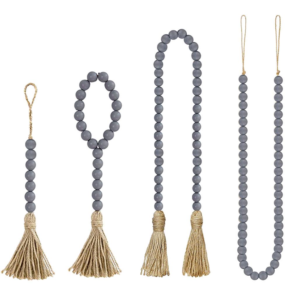 Buy Handmade Wood Bead Garlands With Jute Rustic Tassel Wall Hanging Boho Gift at affordable