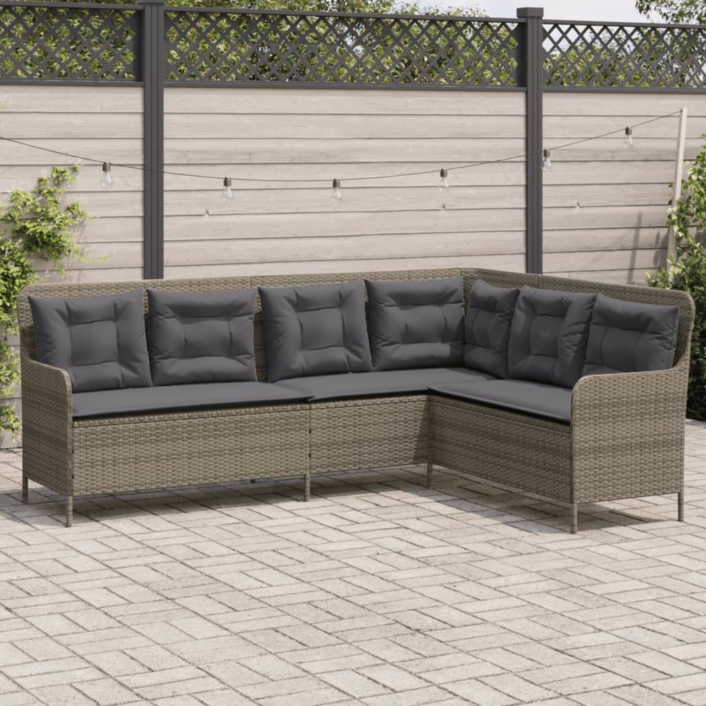 Vidaxl Eck-Gartensofa Mit Kissen, Grau, Polyrattan
