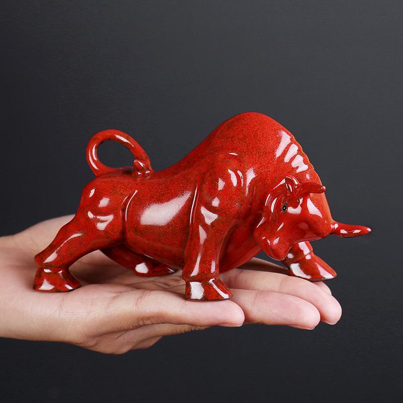 Ceramic Bull Sculptures and figurines, handmade Home, Room, Office, Car Wealth Luck Feng Shui Decor Chinese gift
