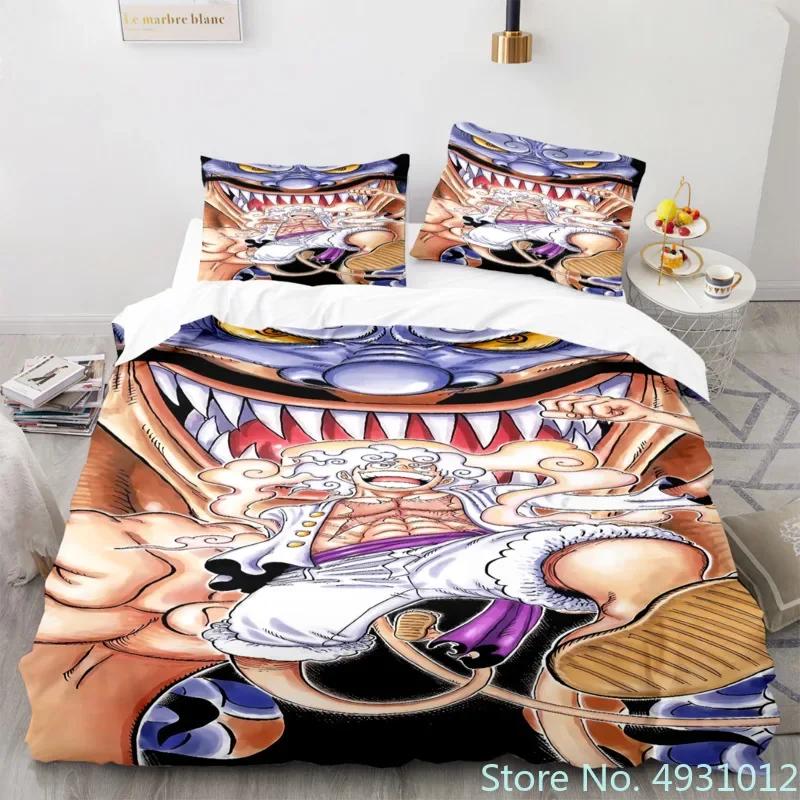 Dětské Chlapecké Anime One Pieces Povlečení Nika Luffy Gear 5 Povlak na přikrývku Povlak na polštář Sada povlaků na přikrývku Jednolůžko Queen King Velikost