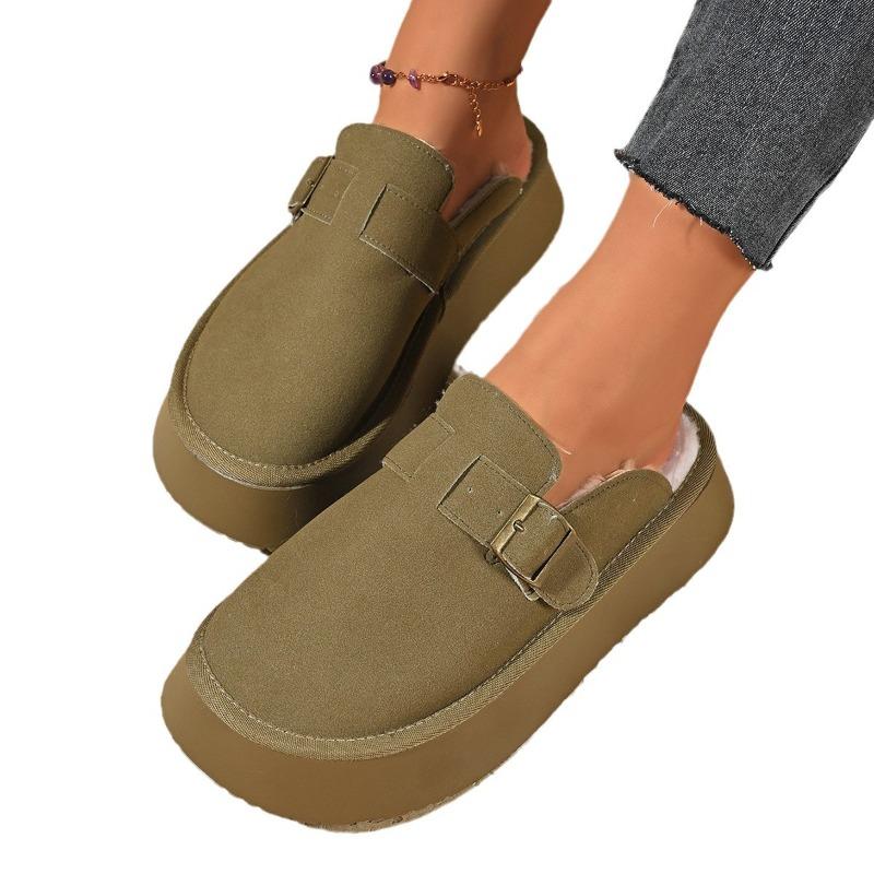 Nye vinterplysj tykksålede fluffy tøfler dame yttertøy beltespenne veskehode varm halvdrag bomullssko