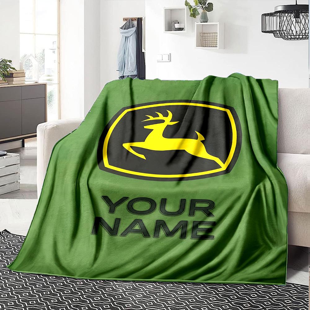 1pc John Deere Banner Blanket with Custom Name, Gift, for Men and Women, Soft Blanket, Good for Sofa Bed Couch Travel, Lightweight Flannel Blanket