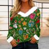 Women's Casual Fashion Long Sleeve Christmas Printed Flannel Collar Top