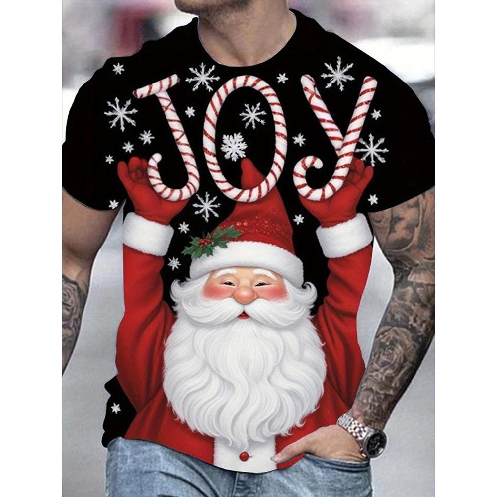 New 3D Elk And Beer Print Street Fashion Men's Christmas Holiday Party Casual Short-sleeved