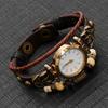 Minimalist Vintage Leather Quartz Watch Women Round Dial 28mm Punk Style Wristwatch With Braided Strap