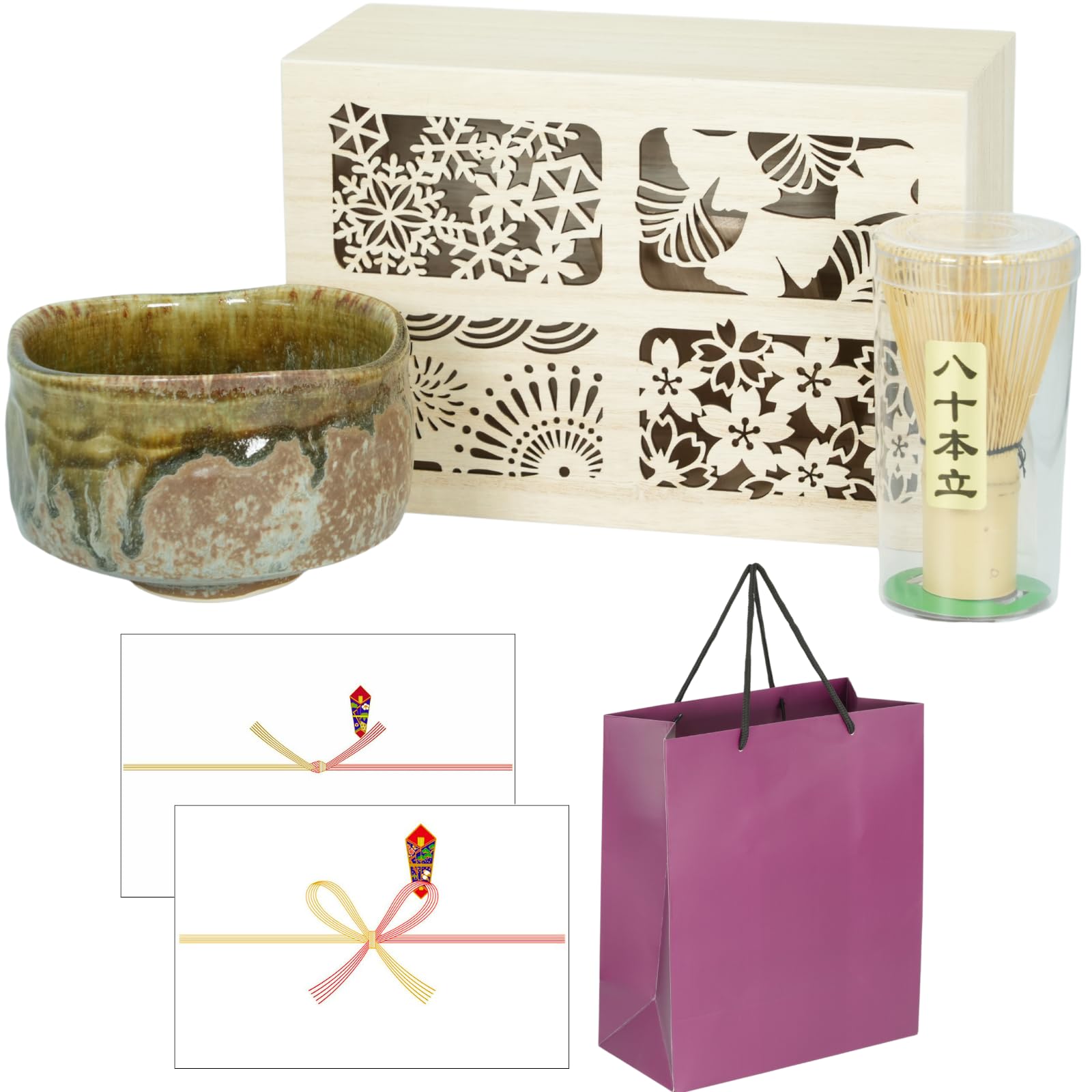 

SEIDO Мино Яки Чай Матча, Сделано для Чайной Церемонии, Чай Матча в Подарок, Деревянный Идеально для Начинающих Набор, Япония, Утварь, Чаша, Венчик, Набор, Коробка, (Темно-зеленый)