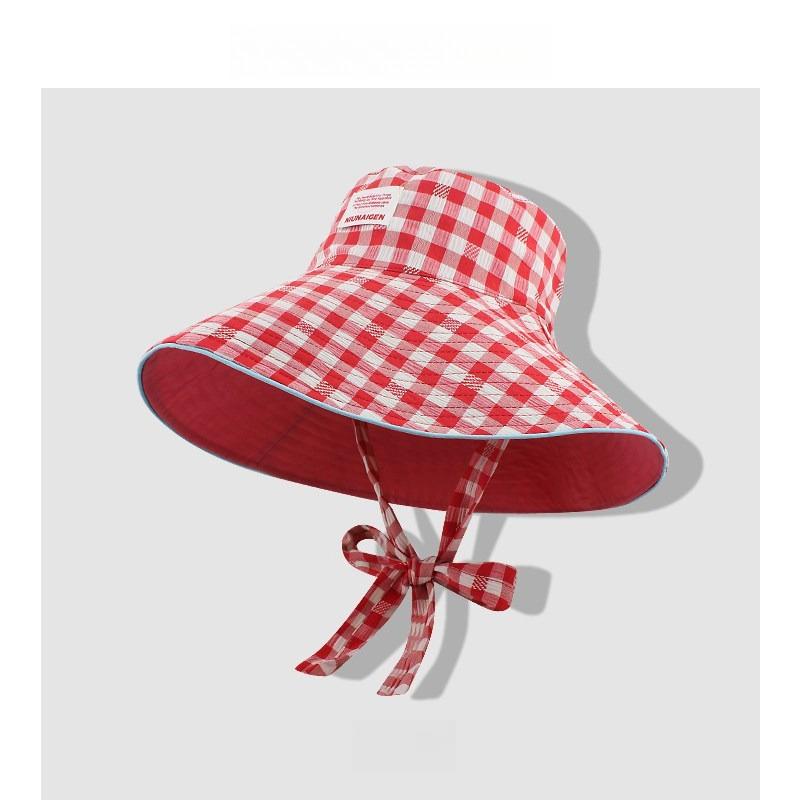 

1pc Retro Plaids Ins Plaid Tie Strap Bucket Hat for Women,Big Brim Double Sided Sun Cap Travel Versatile Fisherman Hat for Beach One Size