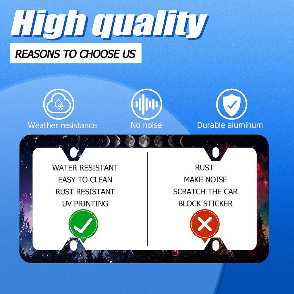 Moon License Plate Frame Starry Sky Moon Phases License Plate Stainless Steel Car Accessory Personalize Funny License Plate Holes Screws Decorative