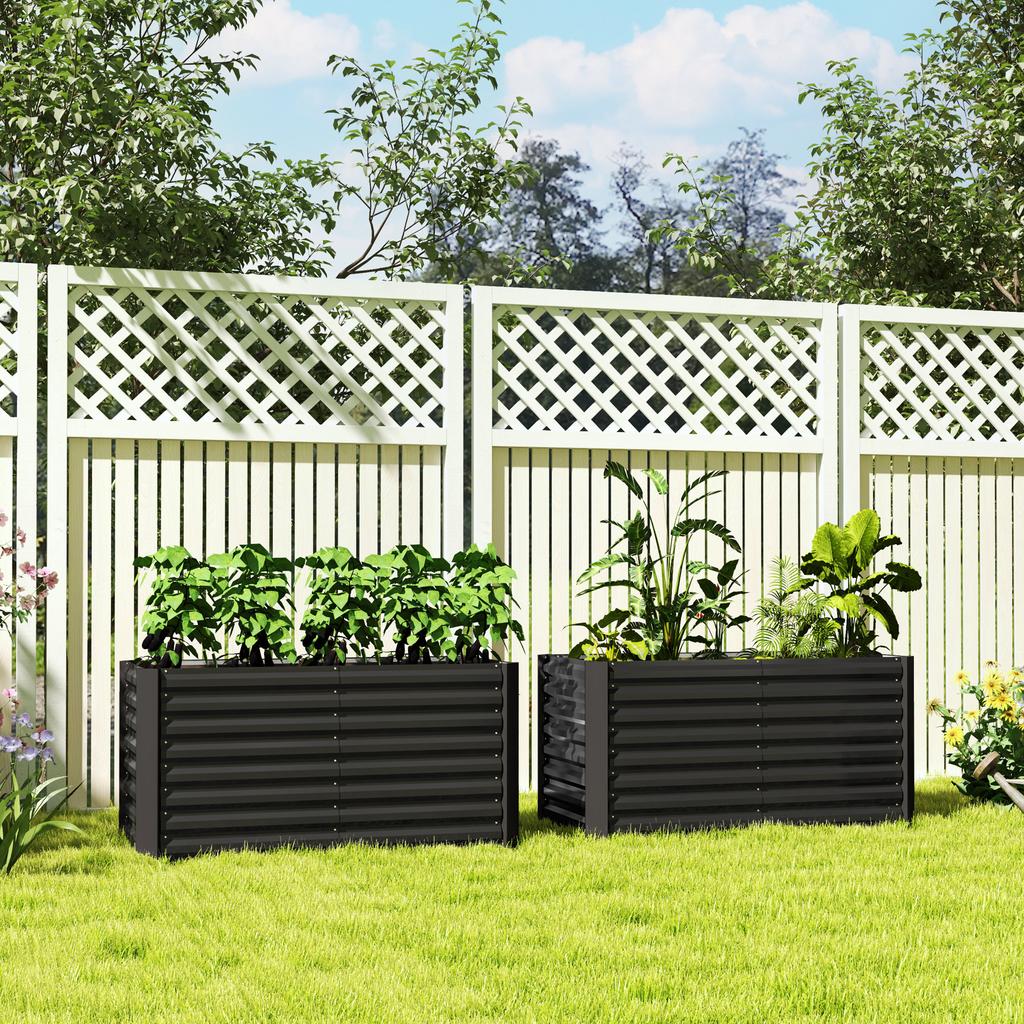 Raised Garden Bed, Set of 2. Planter Box. Extra Deep. Metal. 120 X 60 X 60 Cm. Dark Gray