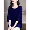 New Chiffon Shirt Solid Color Women's Mid-sleeve T-shirt Round Neck Loose French Top Trendy