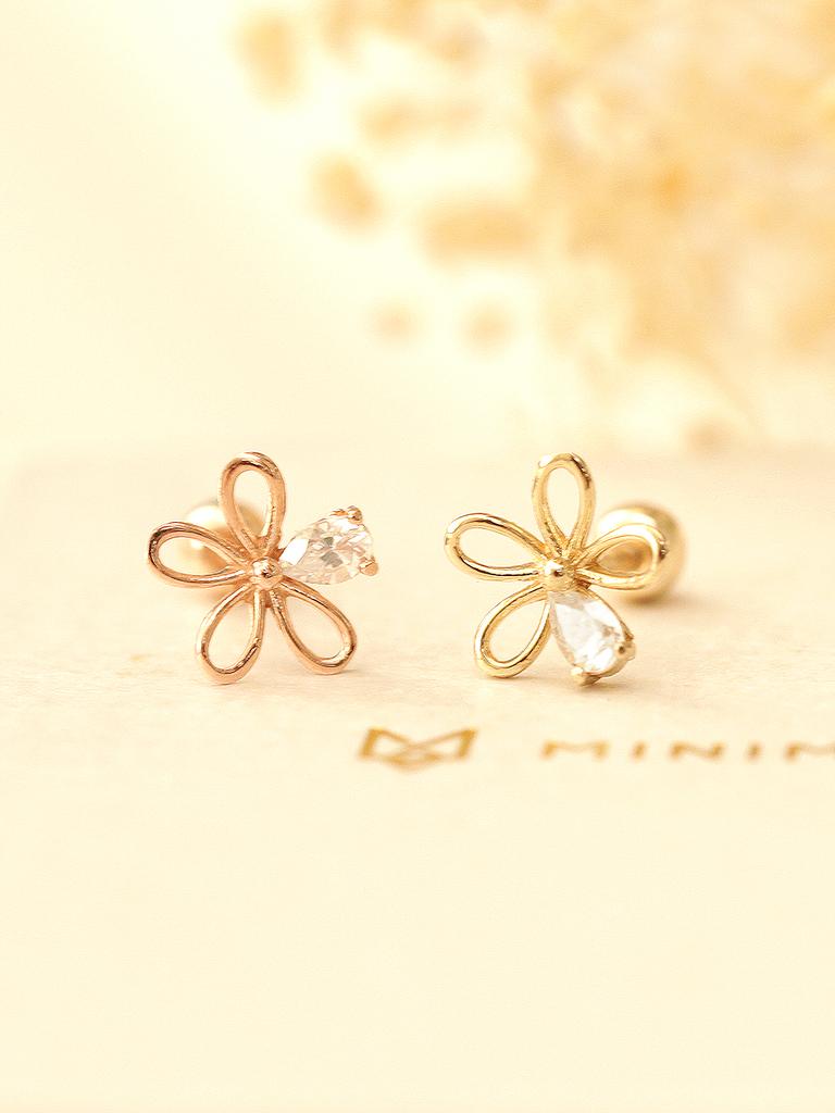 Minimalpiercing 14K Cubic Leaf Flower Piercing Earrings