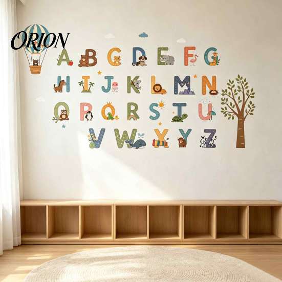 Educational Playroom Wall Decals 3Pcs Animal Alphabet Stickers, 26 Letters A-Z Decals, Peel Cute Pattern Stickers and Stick Removable for Kids Nursery