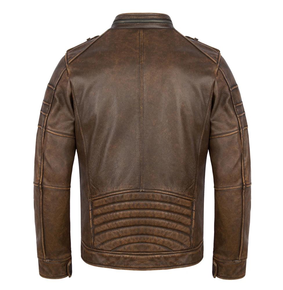 Vintage Genuine Leather Jacket Men Cowhide Yellow Brown Natural Cow Leather Jackets Man Leather Coat Autumn Clothing