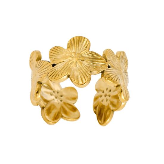 Adjustable Ring Petal Shape Comfortable Anti-Oxidation Ring Lightweight Exquisite Drawing Process Jewelry Ring