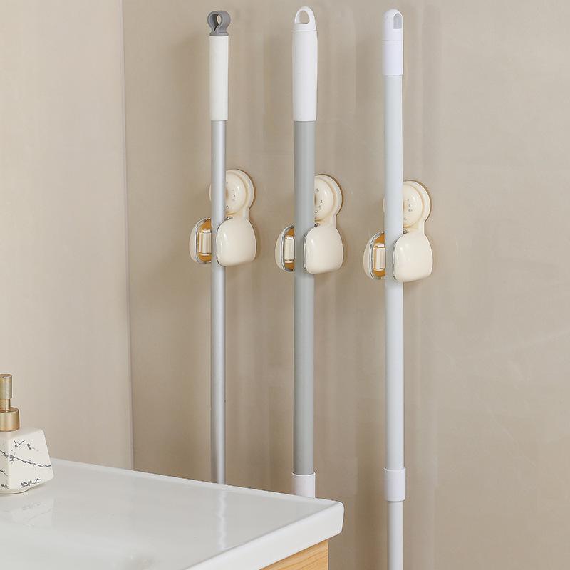 No-Drill Mop Holder Bathroom Mop Hook Suction Cup Wall Mount Broom Holder Wall-Mounted Mop Rack Strong-Hold Mop Stand