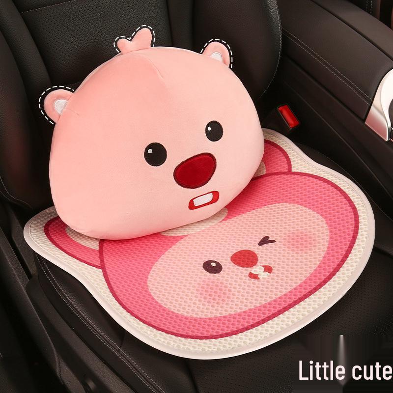 Pink Cartoon Beaver Women's All-Season Car Seat Cushion for BYD Seagull Dolphin.